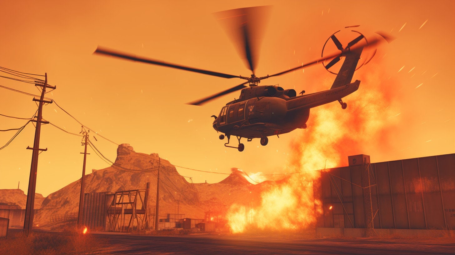 Der Helikopter umkreist die schwerbeschädigte Base